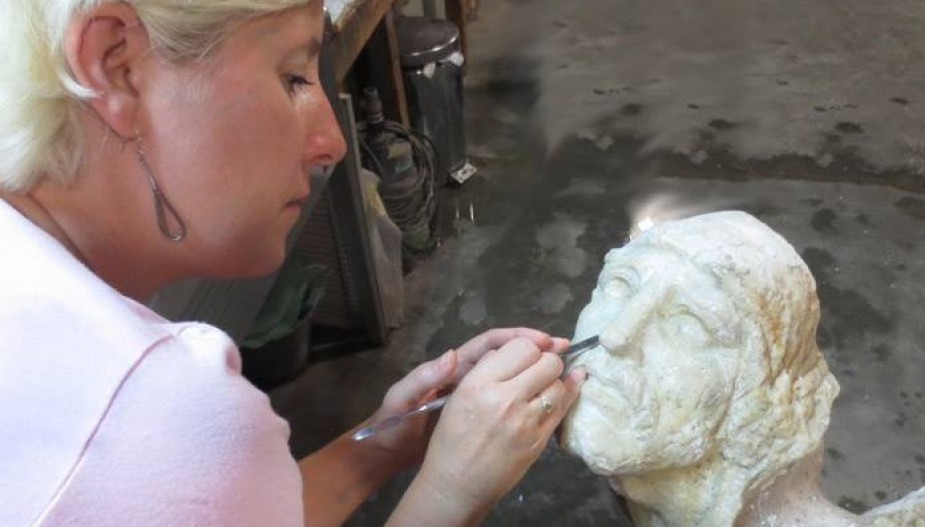 Student working on a sculpture